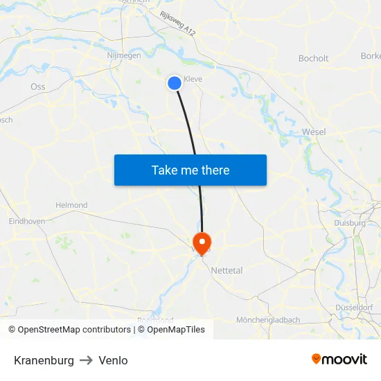 Kranenburg to Venlo map