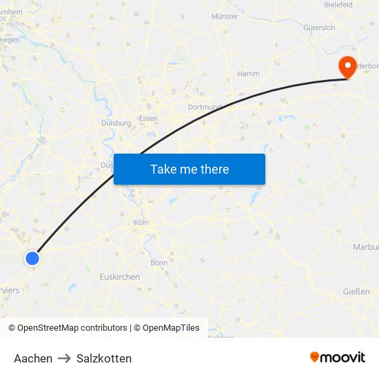 Aachen to Salzkotten map