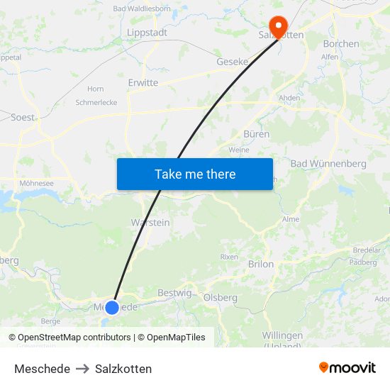 Meschede to Salzkotten map