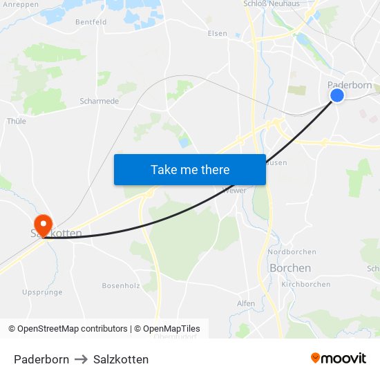 Paderborn to Salzkotten map