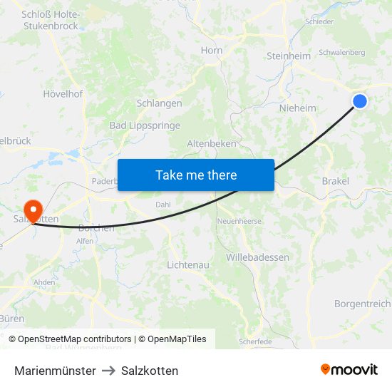 Marienmünster to Salzkotten map