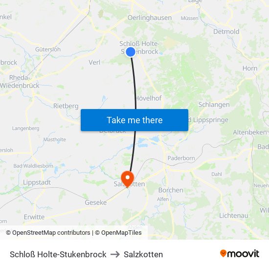 Schloß Holte-Stukenbrock to Salzkotten map