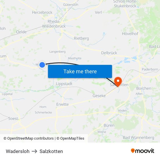 Wadersloh to Salzkotten map