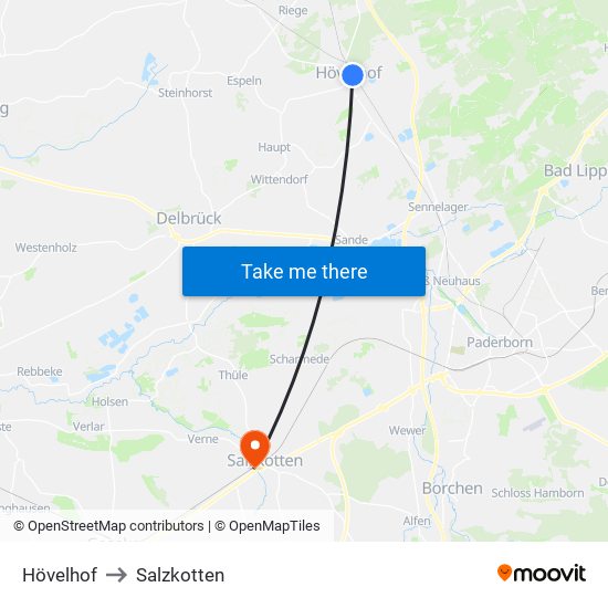 Hövelhof to Salzkotten map