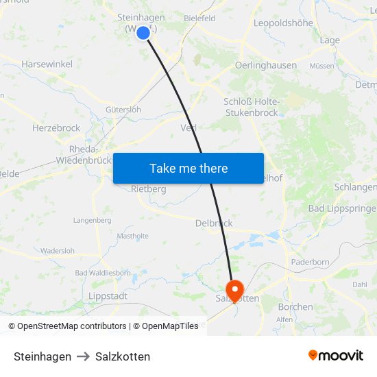 Steinhagen to Salzkotten map