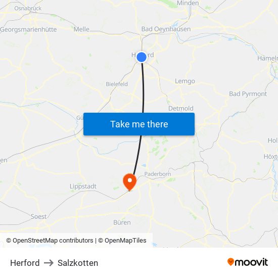 Herford to Salzkotten map