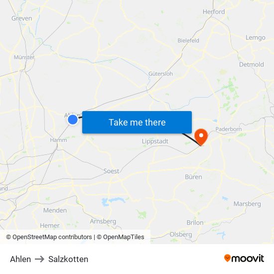 Ahlen to Salzkotten map