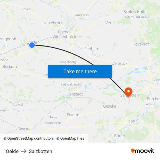 Oelde to Salzkotten map