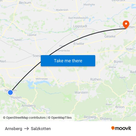 Arnsberg to Salzkotten map