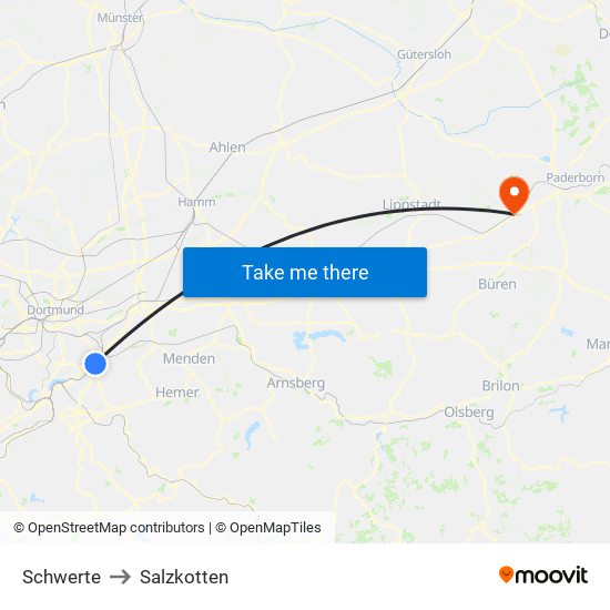 Schwerte to Salzkotten map