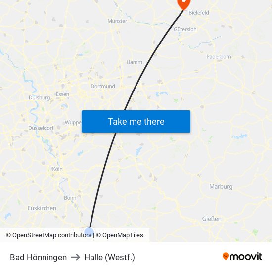 Bad Hönningen to Halle (Westf.) map