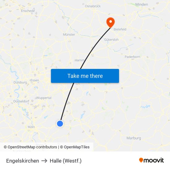 Engelskirchen to Halle (Westf.) map