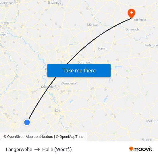 Langerwehe to Halle (Westf.) map