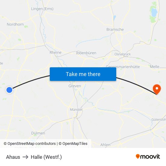 Ahaus to Halle (Westf.) map