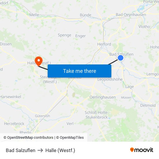 Bad Salzuflen to Halle (Westf.) map