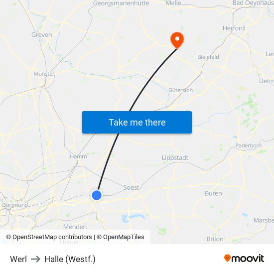 Werl to Halle (Westf.) map