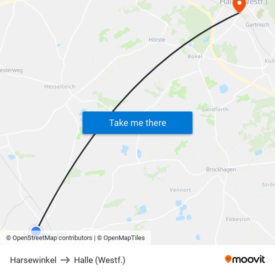 Harsewinkel to Halle (Westf.) map