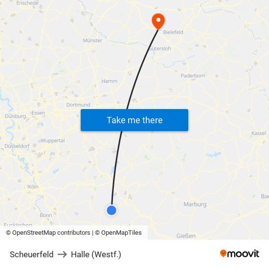 Scheuerfeld to Halle (Westf.) map