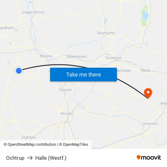 Ochtrup to Halle (Westf.) map