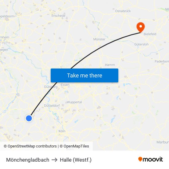 Mönchengladbach to Halle (Westf.) map