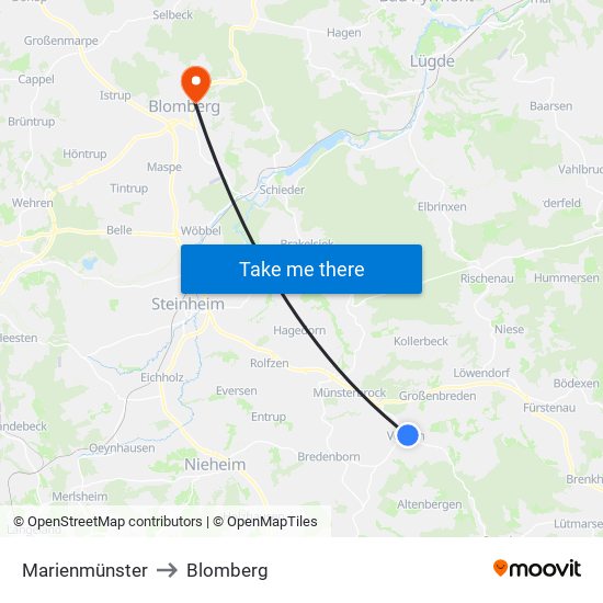 Marienmünster to Blomberg map