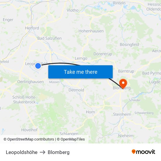 Leopoldshöhe to Blomberg map