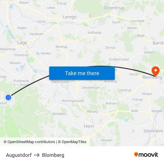 Augustdorf to Blomberg map