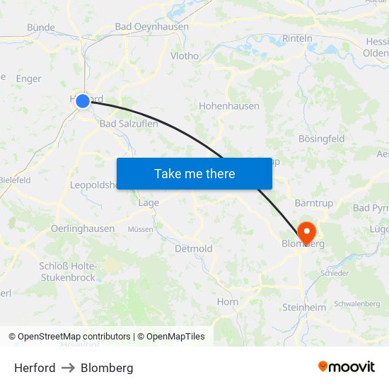 Herford to Blomberg map