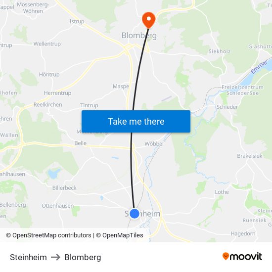 Steinheim to Blomberg map