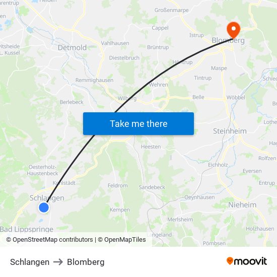 Schlangen to Blomberg map