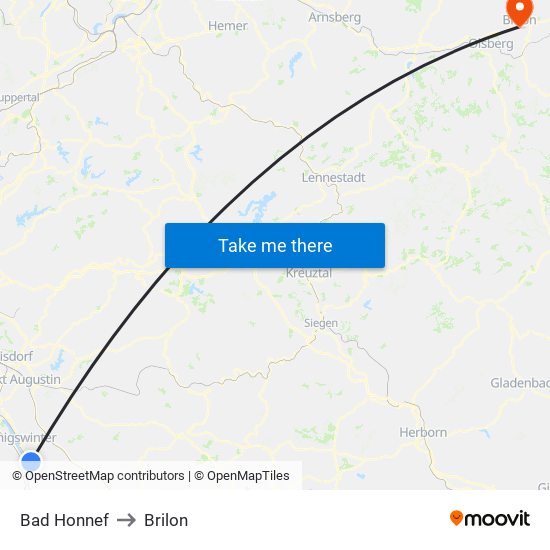 Bad Honnef to Brilon map
