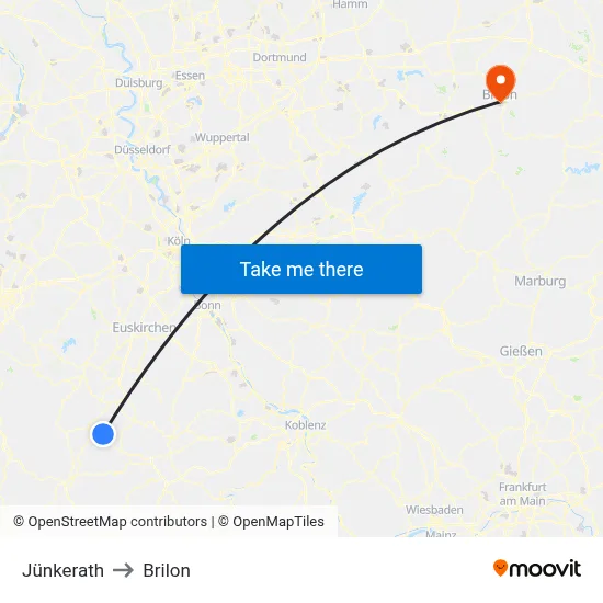 Jünkerath to Brilon map