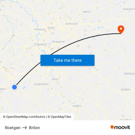 Roetgen to Brilon map