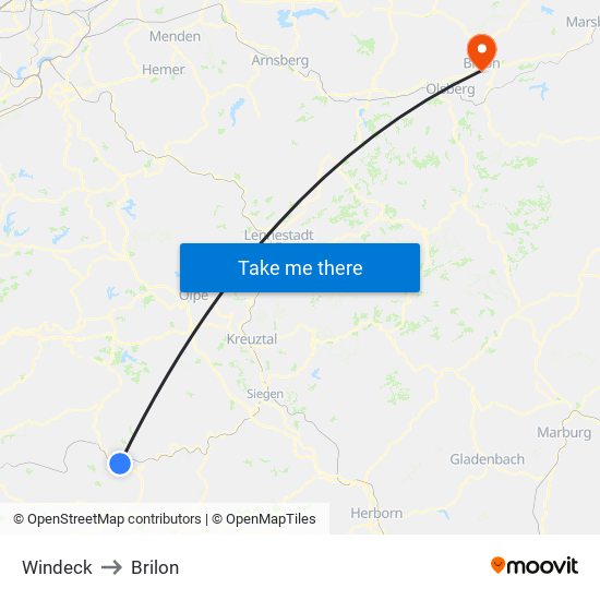 Windeck to Brilon map