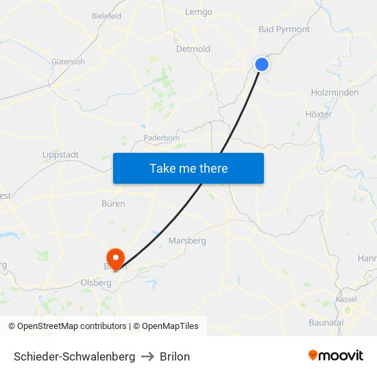 Schieder-Schwalenberg to Brilon map