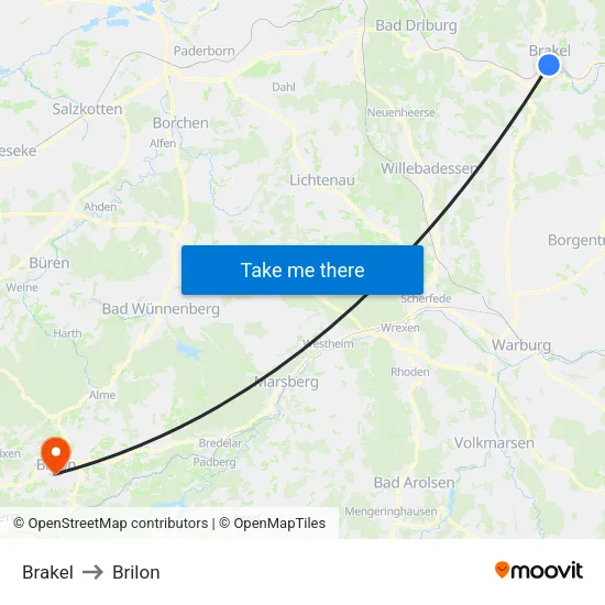 Brakel to Brilon map