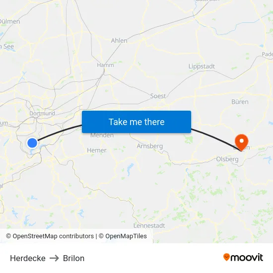 Herdecke to Brilon map
