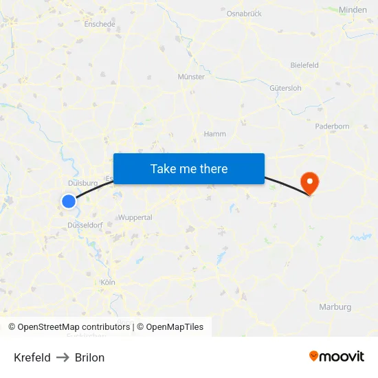Krefeld to Brilon map
