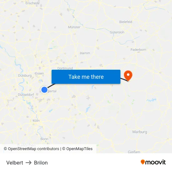 Velbert to Brilon map