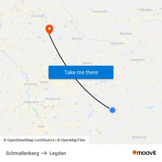 Schmallenberg to Legden map