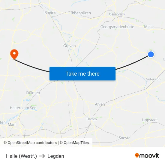 Halle (Westf.) to Legden map