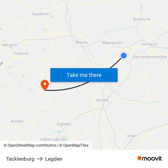 Tecklenburg to Legden map