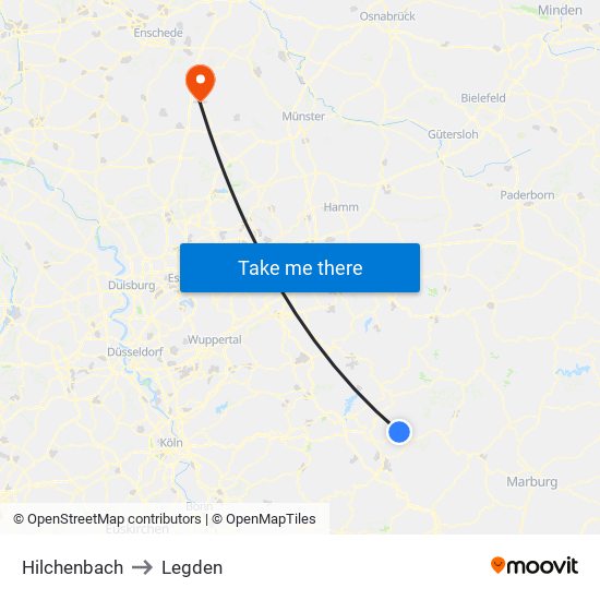 Hilchenbach to Legden map
