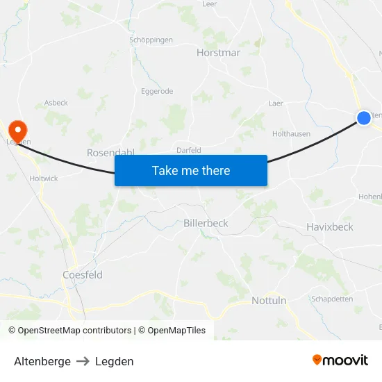 Altenberge to Legden map