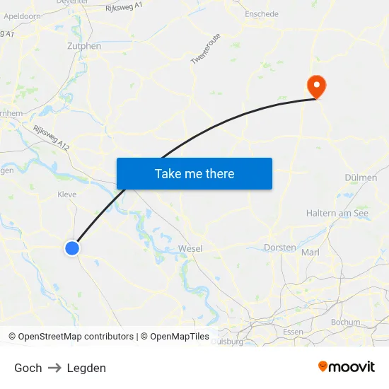 Goch to Legden map