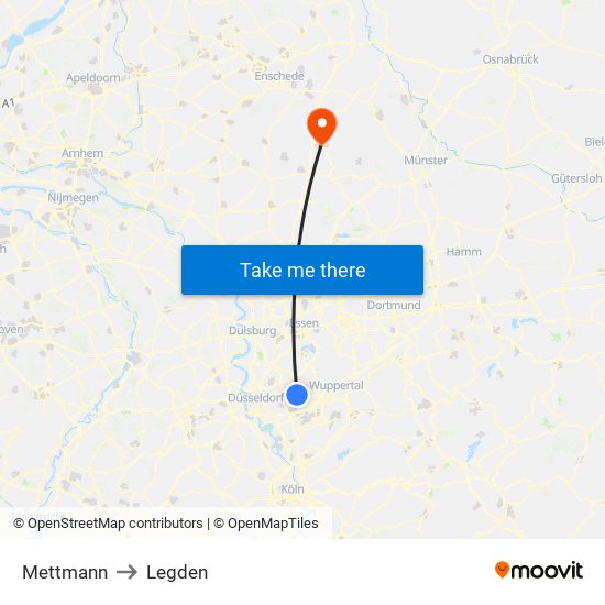 Mettmann to Legden map