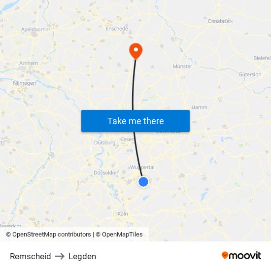 Remscheid to Legden map