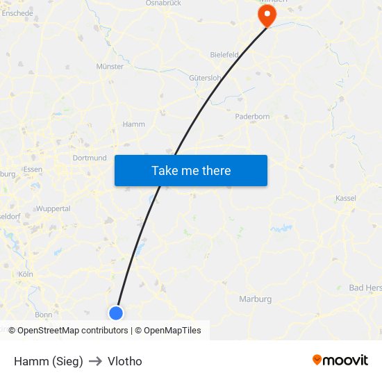 Hamm (Sieg) to Vlotho map