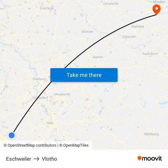 Eschweiler to Vlotho map