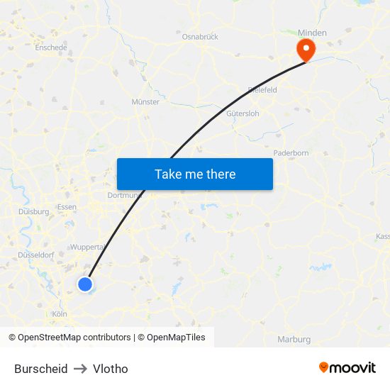 Burscheid to Vlotho map